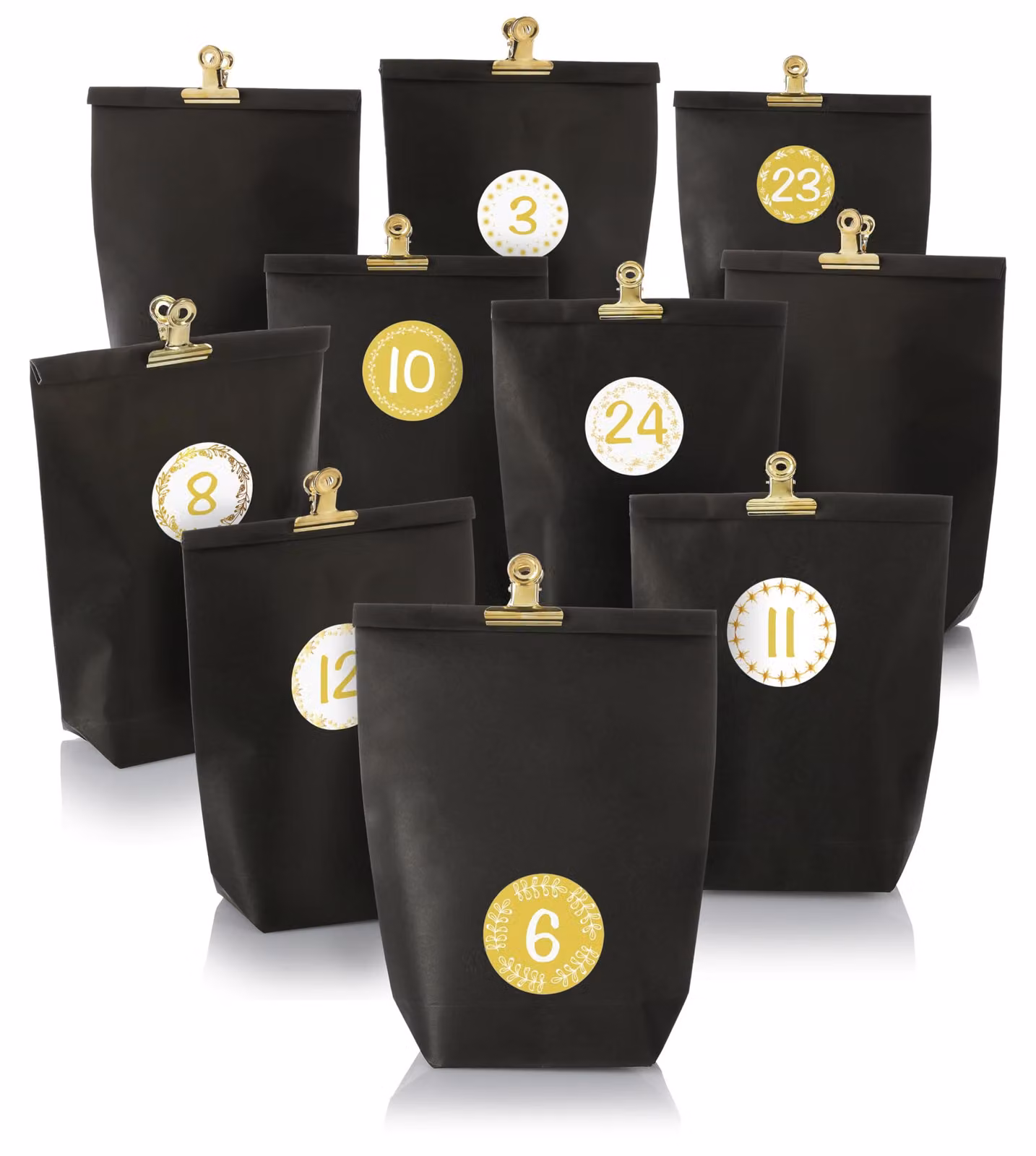 Calendario dell'Avvento da riempire, 24 sacchetti, nero e oro, kit fai-da-te