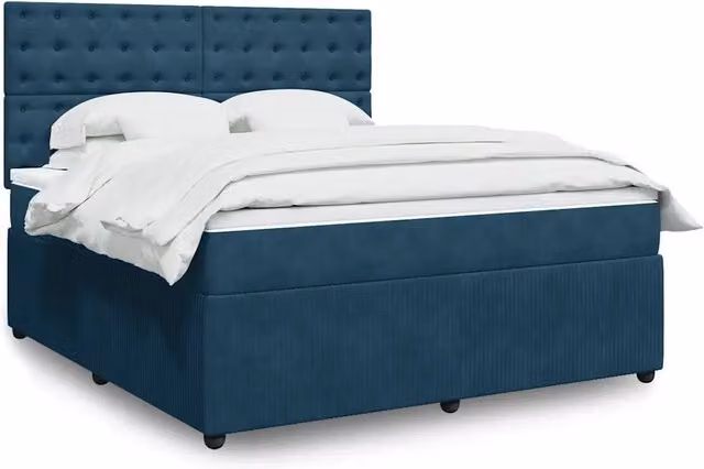 Letto con Giroletto a Molle e Materasso Ibrido vidaXL in Velluto Blu e Bianco L/P: 180 x 200 cm