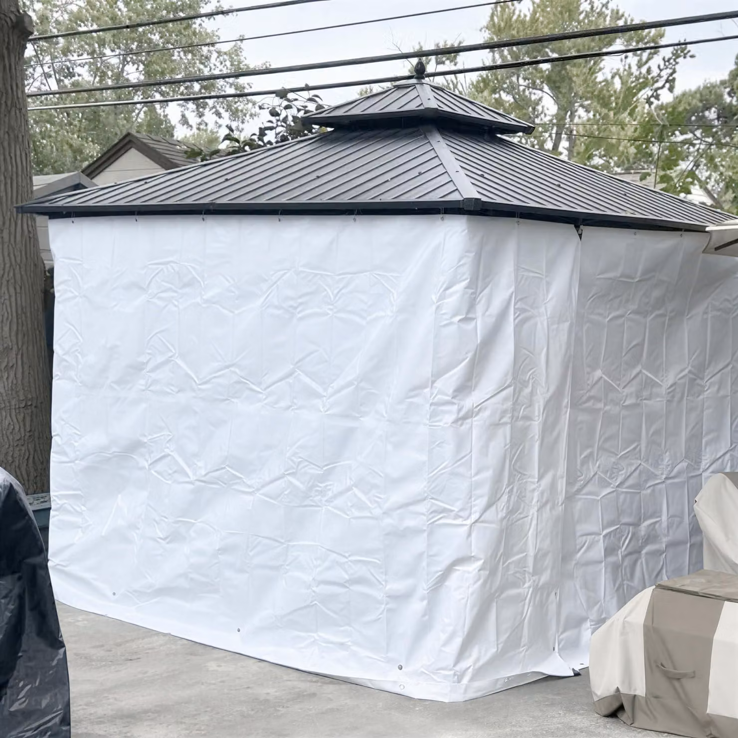 Telo protettivo, 4 x 8 metri, bianco, in polietilene, impermeabile, per uso in giardino