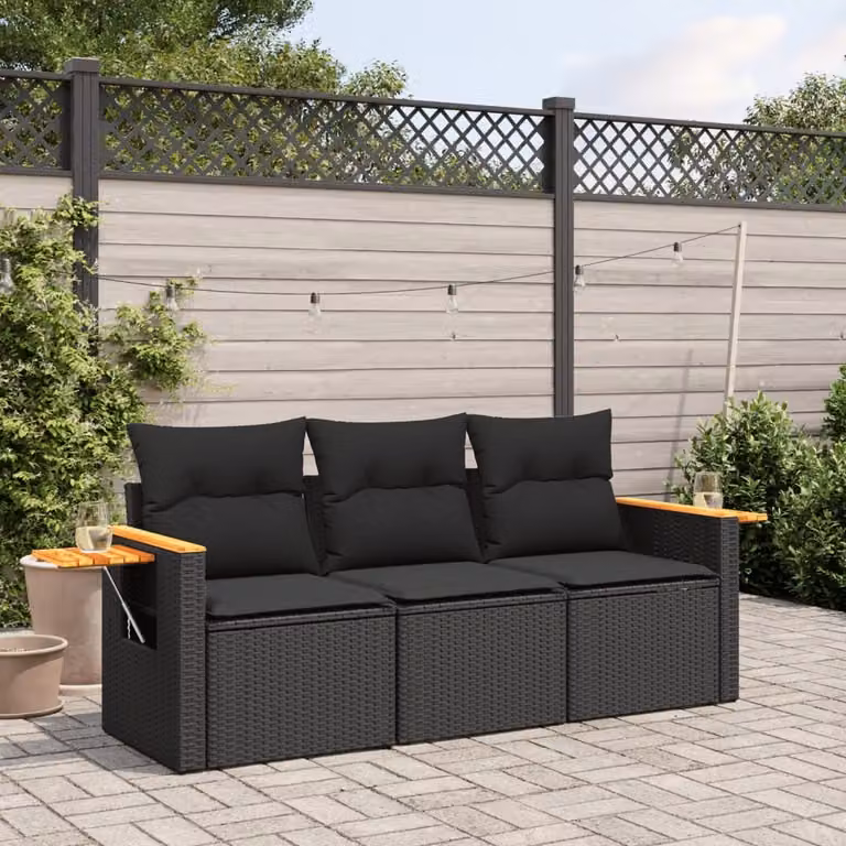 Maison Exclusive - Set Divani da Giardino 3 pz con Cuscini in Polyrattan Nero