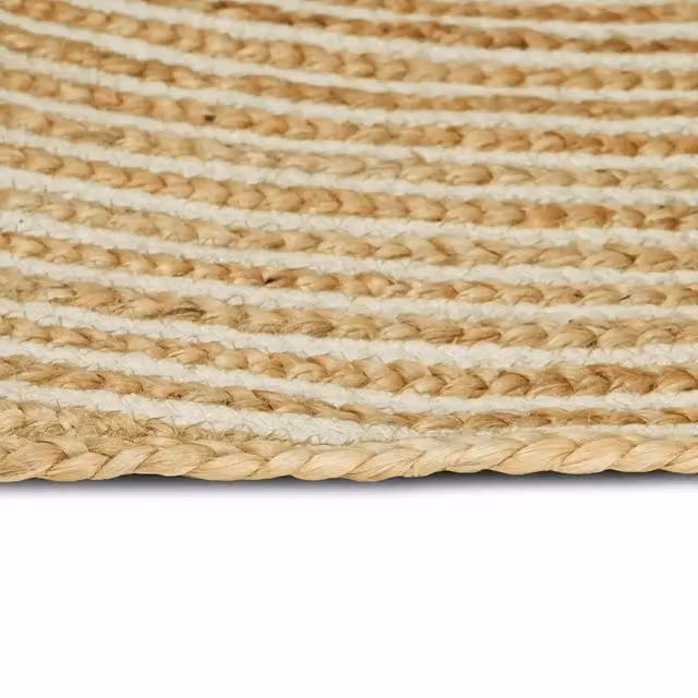 Tappeto ovale in juta lavabile per soggiorno, design moderno, colori bianco e beige, L: 245 cm, P: 152 cm