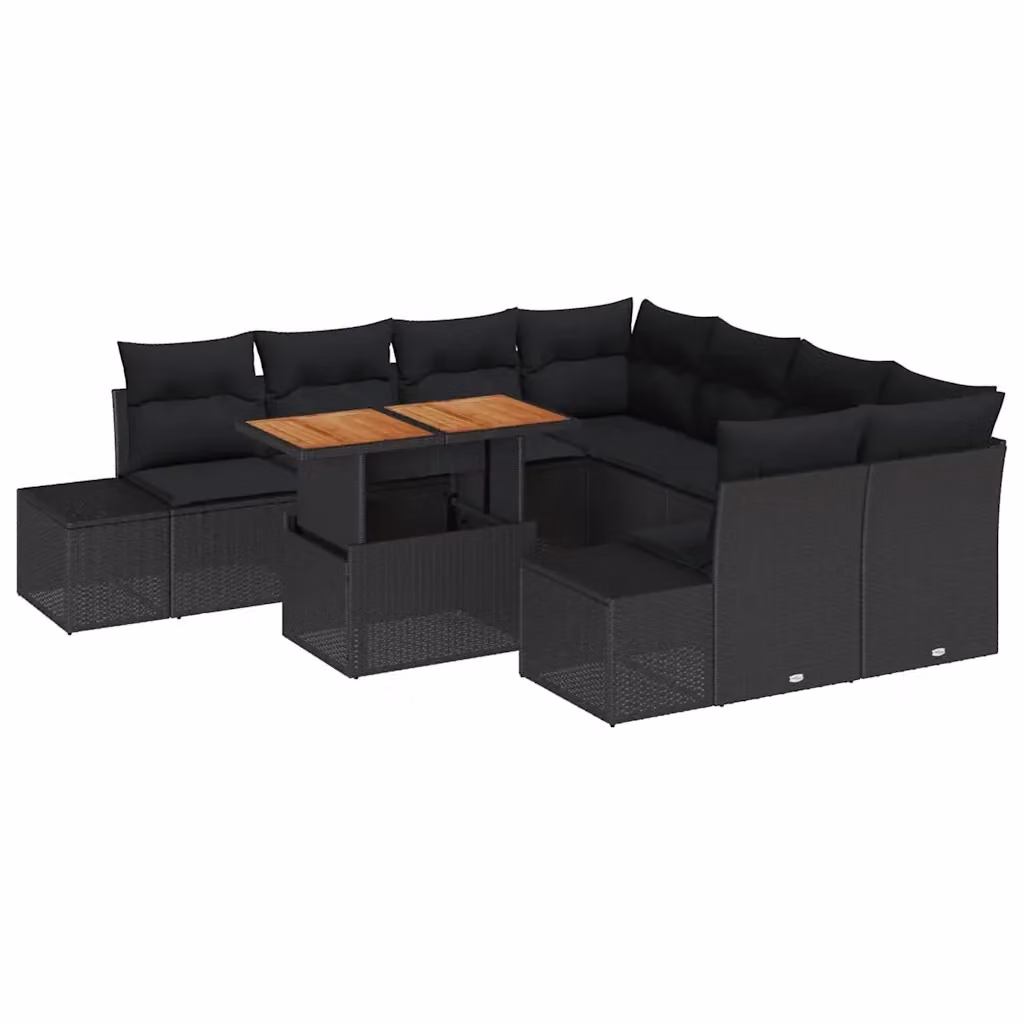 Set Divano da Giardino a Forma di U vidaXL in Rattan e Metallo Nero con Cuscini – 2