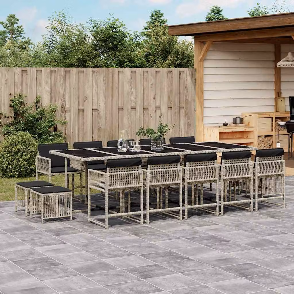 vidaXL Set da Pranzo da Giardino 15 pz in Polyrattan con Cuscini Grigio Antracite e Piano in Vetro – 1