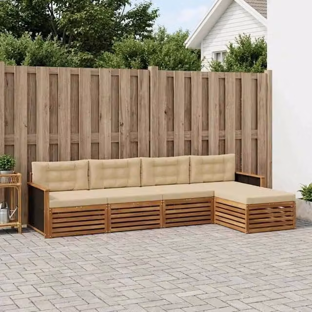 Set di divani da esterno 5 pz Naturale e Beige Poliestere 3383226