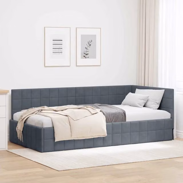 Letto ad angolo in velluto grigio vidaXL L/P/H: 194 x 90 x 140 cm – 1
