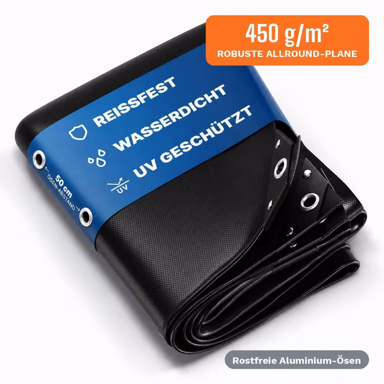 Telo 3x3 m (9 m²) Nero – Telone camion 450 g/m², impermeabile, resistente ai raggi UV, occhielli