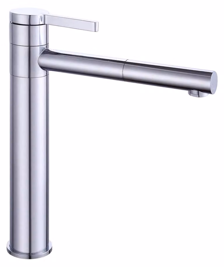 Rubinetto per lavabo - Modello alto - Bocca girevole a 360° - Montaggio a vista - Corpo e valvola in acciaio inossidabile - Attacco G3/8 - Argento