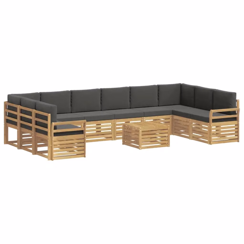 Set di divani da esterno vidaXL da 11 pezzi in legno di acacia con tavolino e cuscini, Bianco e Antracite – 2