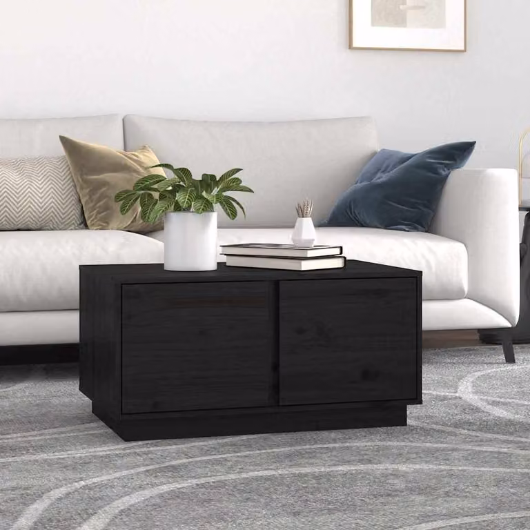 vidaXL Tavolino da Salotto Moderno in Legno di Pino Nero L: 80 cm, P: 50 cm, H: 40 cm