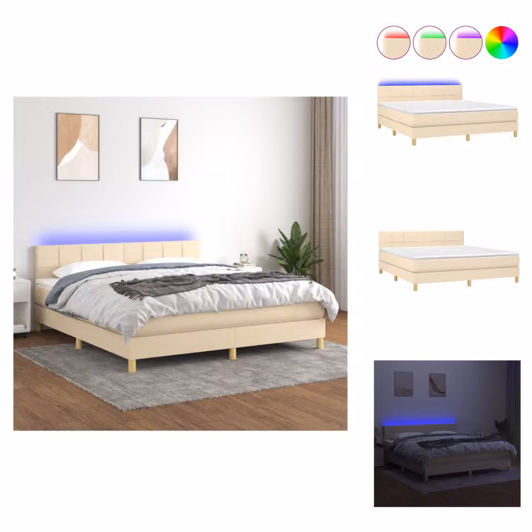 vidaXL Letto a molle con materasso e tessuto LED crema 160x200 cm - Letti e strutture letto