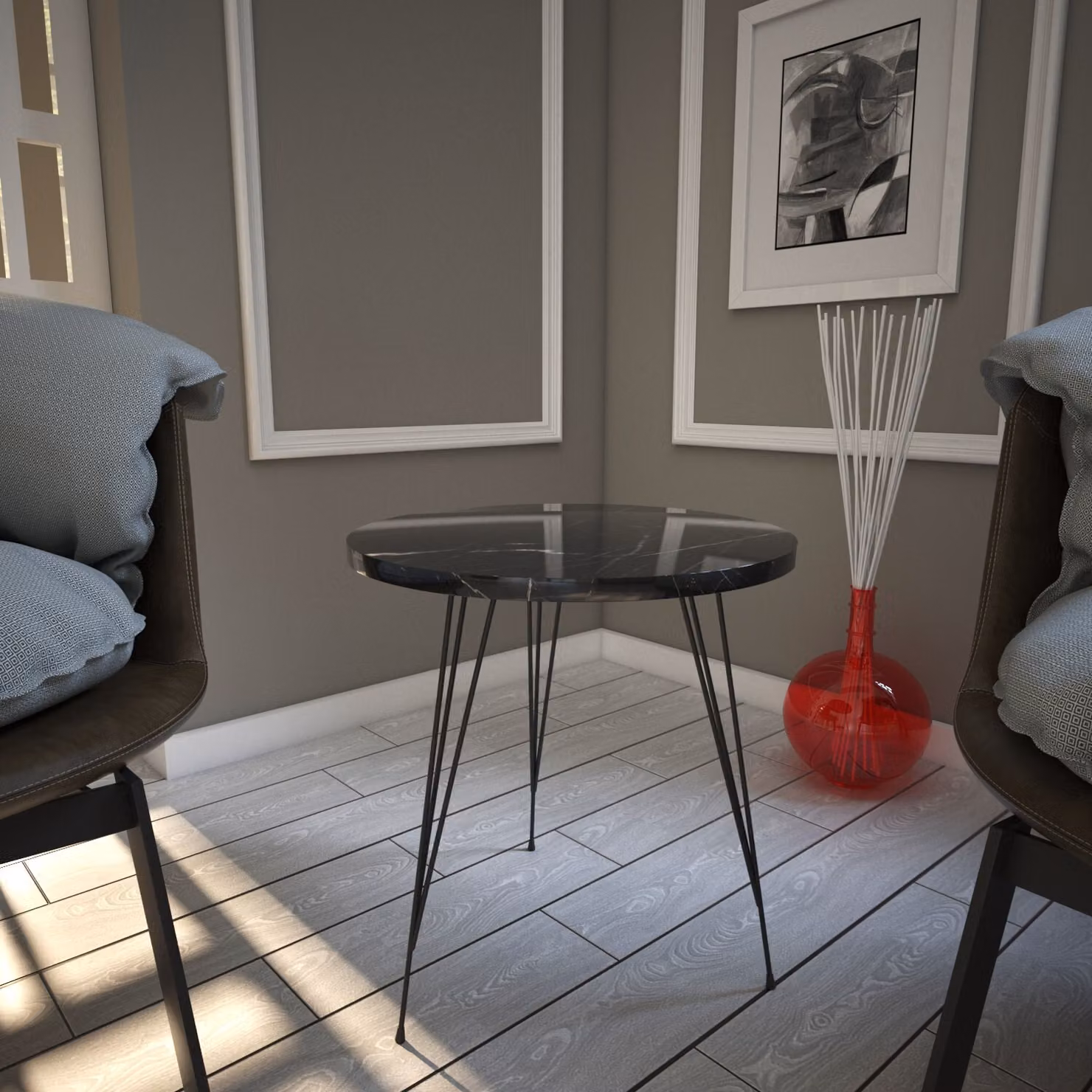 Skye Decor, Sandalf- Sandalf CMY, nero,bianco, tavolini, 44x40x40 cm, 100% pannello di particelle rivestito in melamina