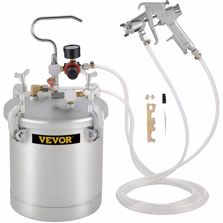 Contenitore per vernice a pressione, capacità 10 litri, pistola a spruzzo 45-60 PSI, ugello da 0,12 pollici, lunghezza tubo flessibile 10 piedi, larghezza del getto regolabile 7,1-9,1 pollici