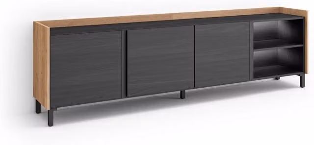 Mobile TV Soggiorno, 207x61x35 cm, Per TV fino a 80", Design industriale, LED, Nero e rovere