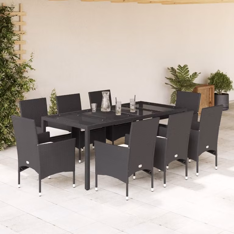 Maison Exclusive - Set da Pranzo da Giardino 9 pz con Cuscini Polyrattan e Vetro