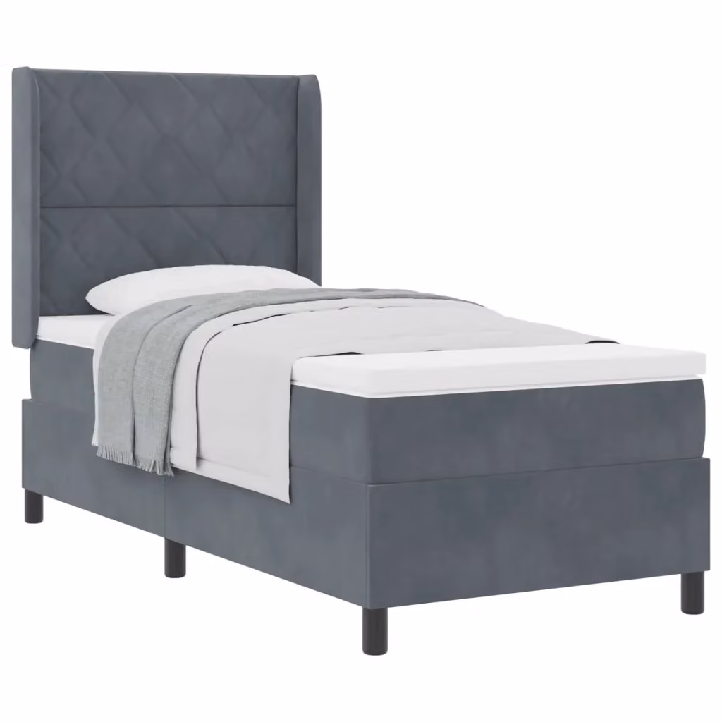 Letto a molle con testiera in velluto grigio vidaXL L/P/H: 90 x 200 cm – 2