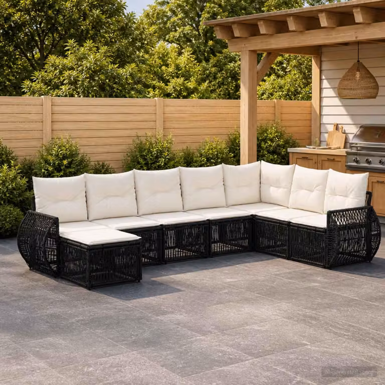 Maison Exclusive - Set da giardino composto da 8 pezzi. Divano da giardino in rattan sintetico, colore nero e crema