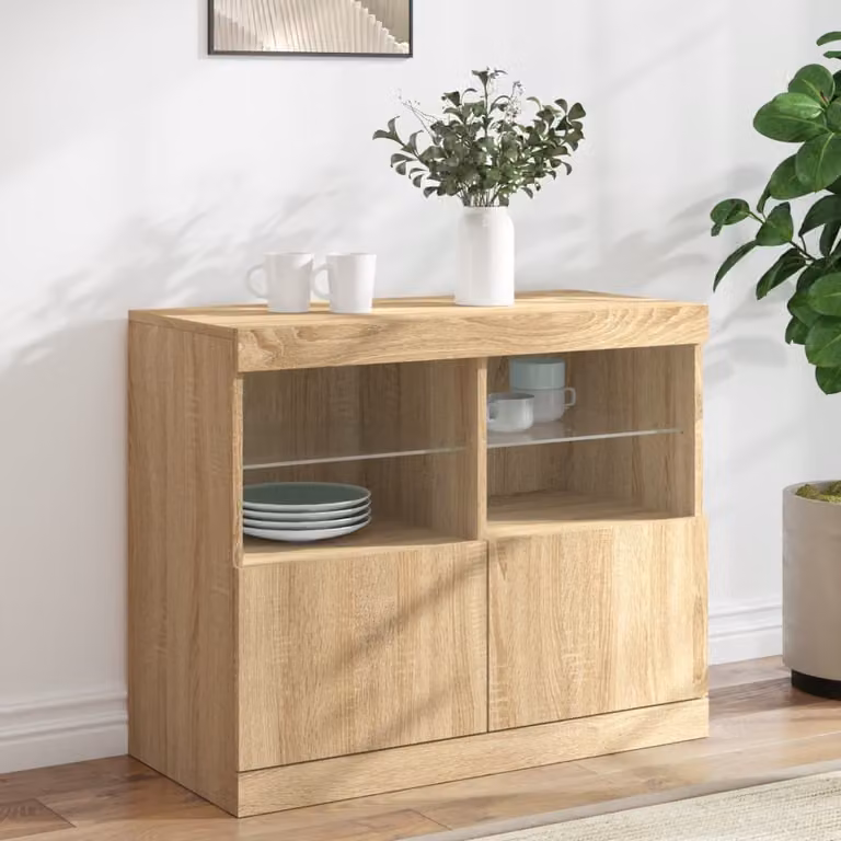 Credenza moderna vidaXL con luci LED in rovere sonoma marrone L: 81 cm, P: 37 cm, H: 67 cm