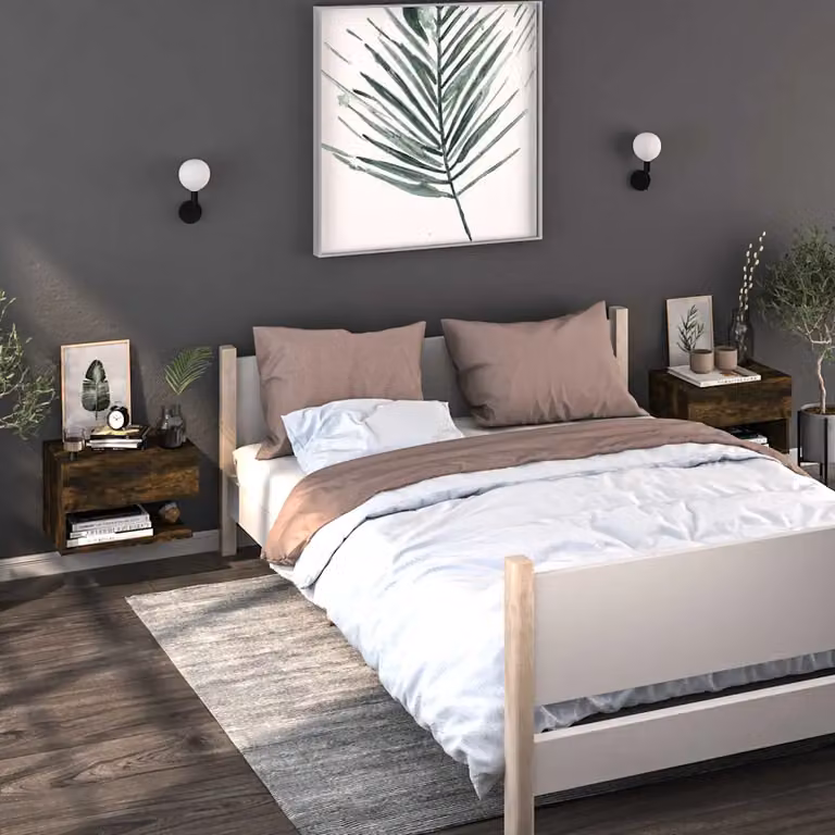 Set di 2 comodini da muro vidaXL in stile moderno, colore rovere fumo marrone