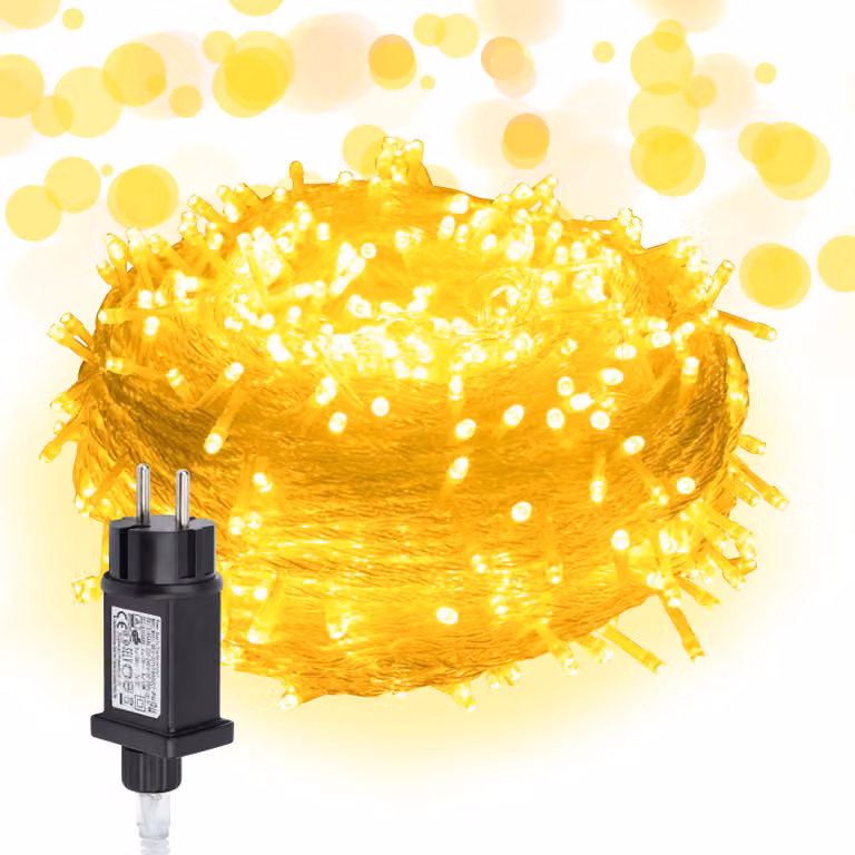 Izrielar LED Luci Fiabesche 10M 100LEDs con 8 modalità per interni Natale Festa Giardino Operazione Stella Scintillante Effetto Decorazione Cavo Trasparente Bianco Caldo
