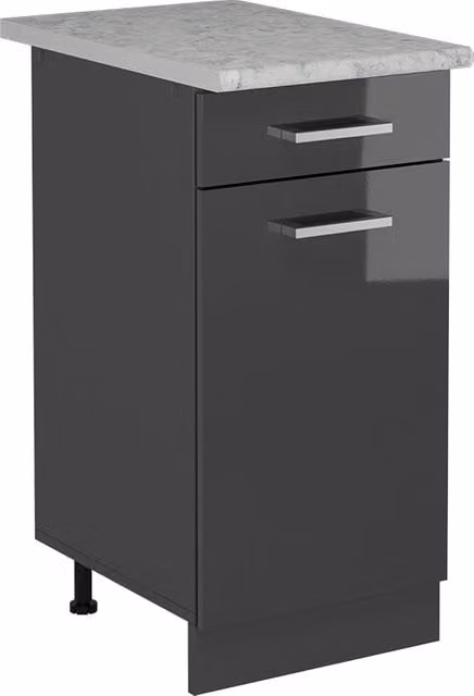 Mobiletto base per cucina Vicco R-Line Antracite lucido con piano effetto marmo L: 40 cm, H: 81,6 cm, P: 60 cm