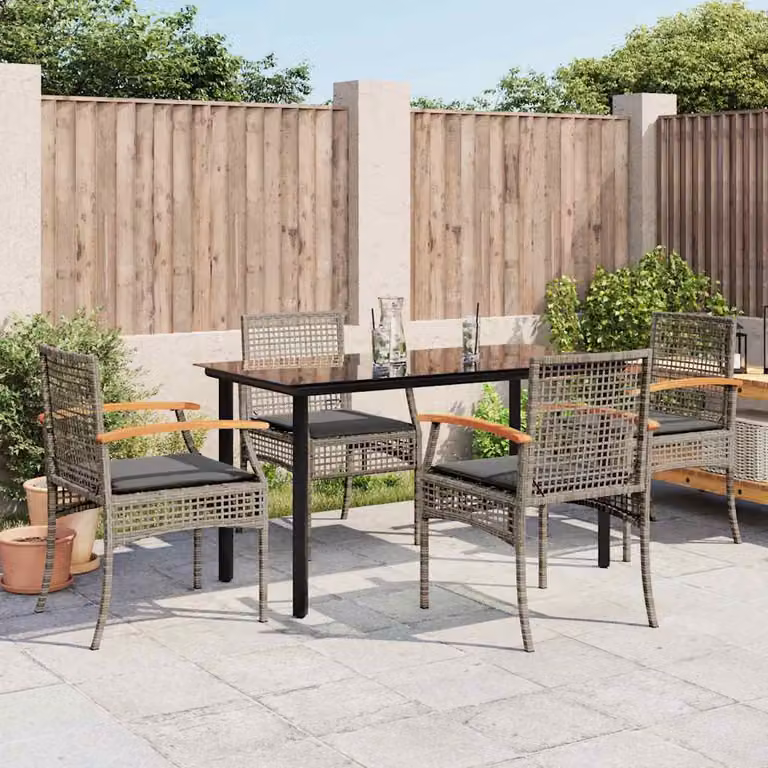 vidaXL Set da Pranzo da Giardino 5 pz in Polyrattan e Legno di Acacia con Piano in Vetro Grigio e Nero
