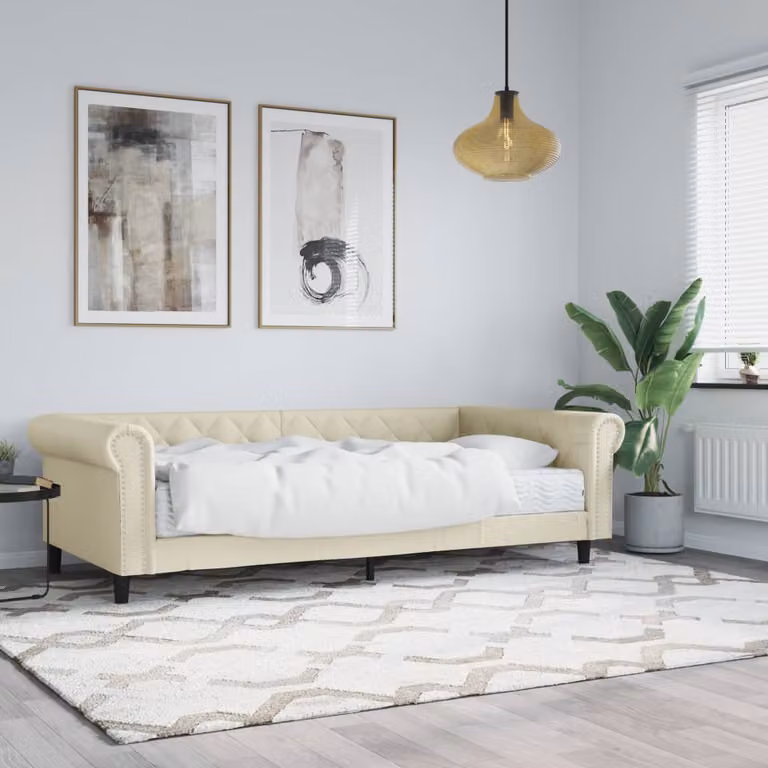 vidaXL Divano Letto in Similpelle Beige con Materasso L/P: 90 x 200 cm