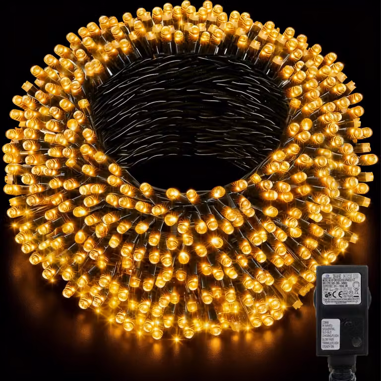 Catena luminosa a LED, 20 metri, 200 LED, luce bianco caldo, grado di protezione IP44, timer, 8 modalità