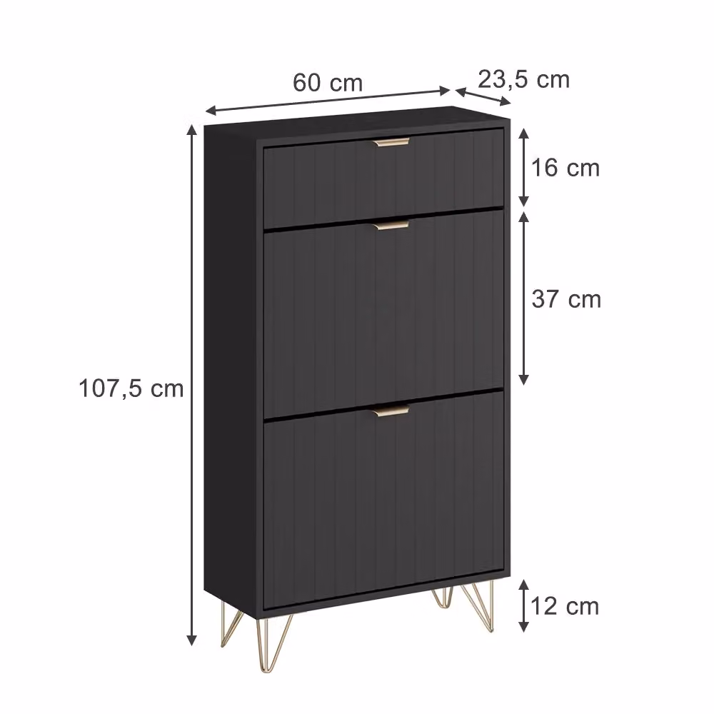 Armadio scarpiere Helge Vicco nero con 2 scomparti ribaltabili L: 60 cm, H: 107.5 cm, P: 23.5 cm – 2