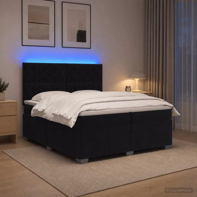 Letto box spring vidaXL con materasso in velluto nero L/P: 200 x 200 cm