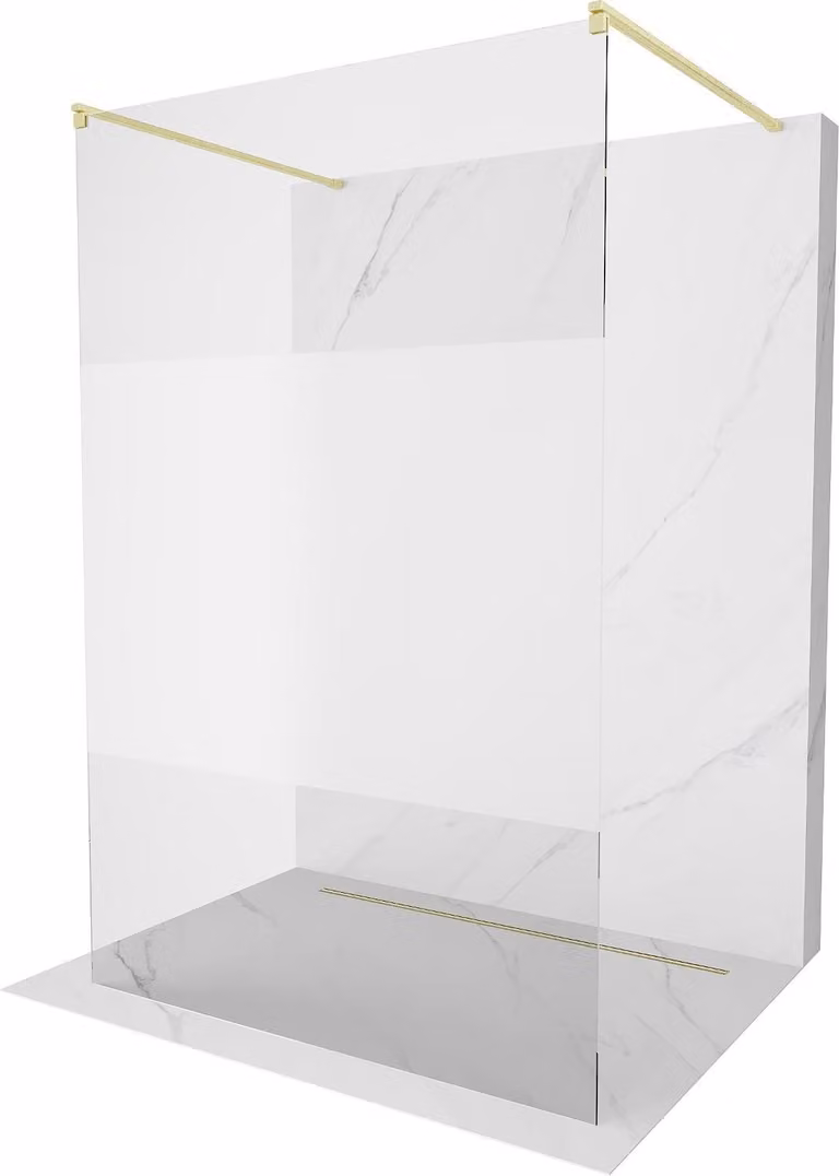 Mexen Kioto parete doccia autoportante 120 x 200 cm, trasparente/brinata 8 mm, oro spazzolato - 800-120-002-55-35