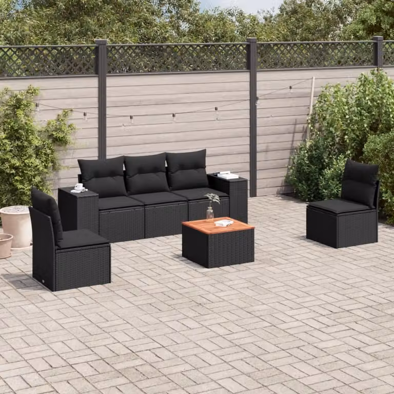 Maison Exclusive - Set Divano da Giardino 6 pz con Cuscini Nero in Polyrattan