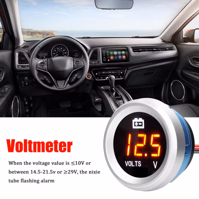 Voltmetro digitale con allarme lampeggiante, rilevatore automatico di tensione, 9–35 V, tester, monitoraggio della tensione per auto e moto