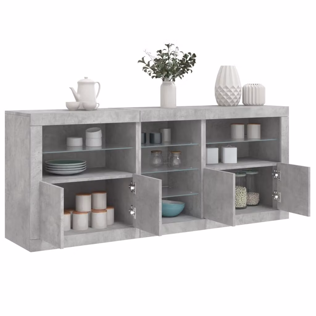vidaXL Credenza Moderna con Luci LED Grigio, L: 181,5 cm, P: 37 cm, H: 67 cm