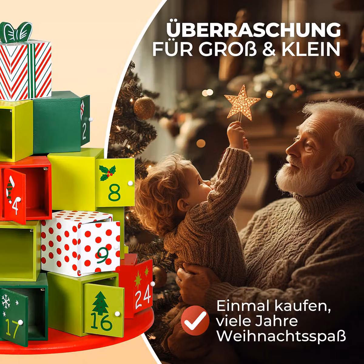 Calendario dell'avvento Spielwerk in legno multicolore XL per adulti – 3