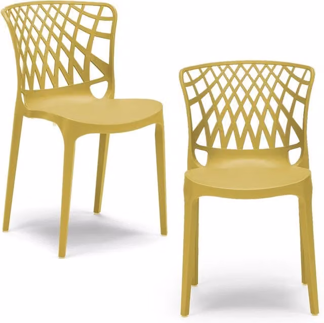 Set di 2 sedie impilabili ARKO Redokasa in polipropilene giallo senape con design moderno e resistenza ai raggi UV