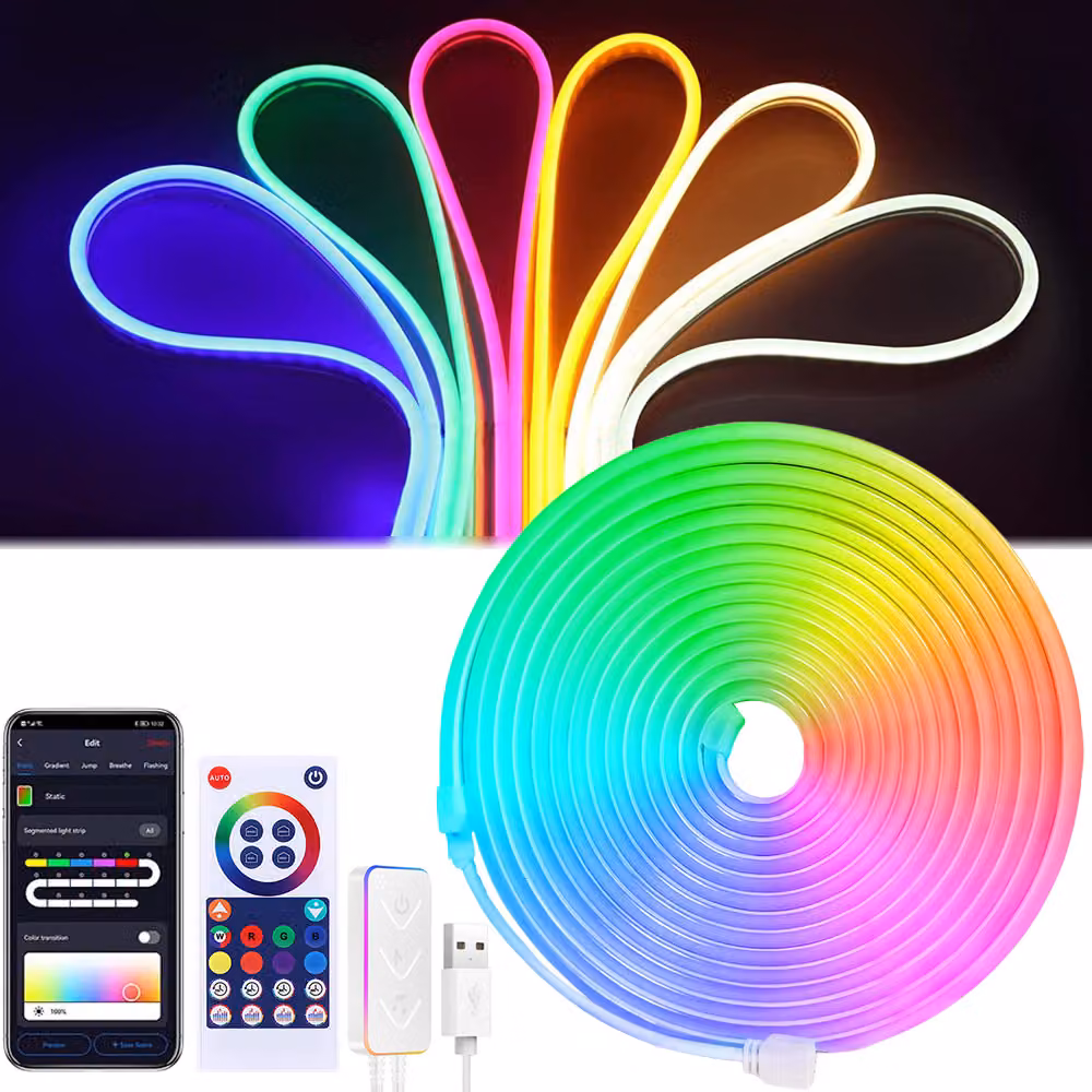 Striscia LED RGB neon 3M, dimmerabile, IP65, impermeabile, controllo tramite app, sincronizzazione musicale con timer, telecomando