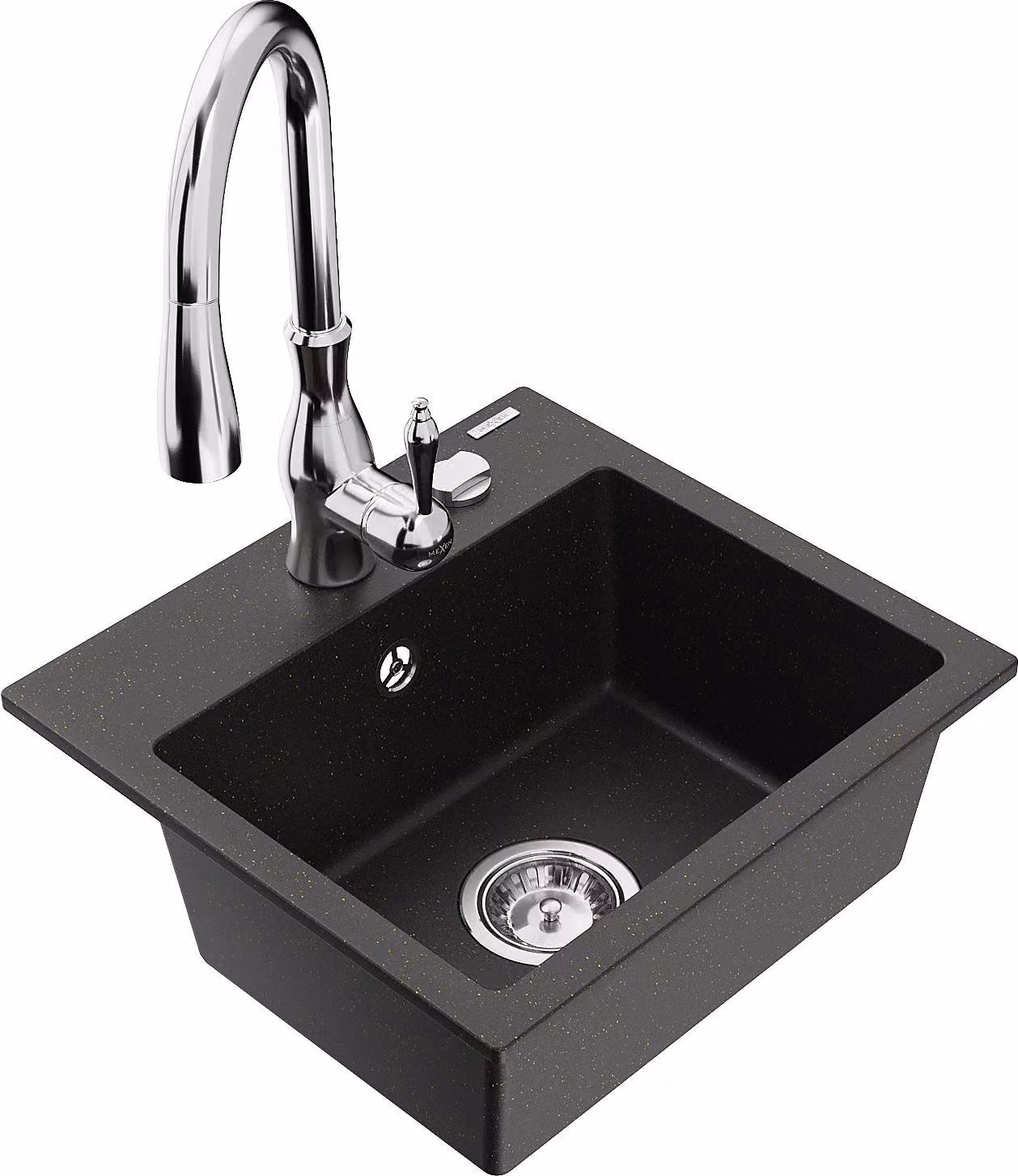 Mexen Milo lavello in granito a 1 vasca con miscelatore da cucina Savita, nero/oro metallizzato- 6505-75-672601-00