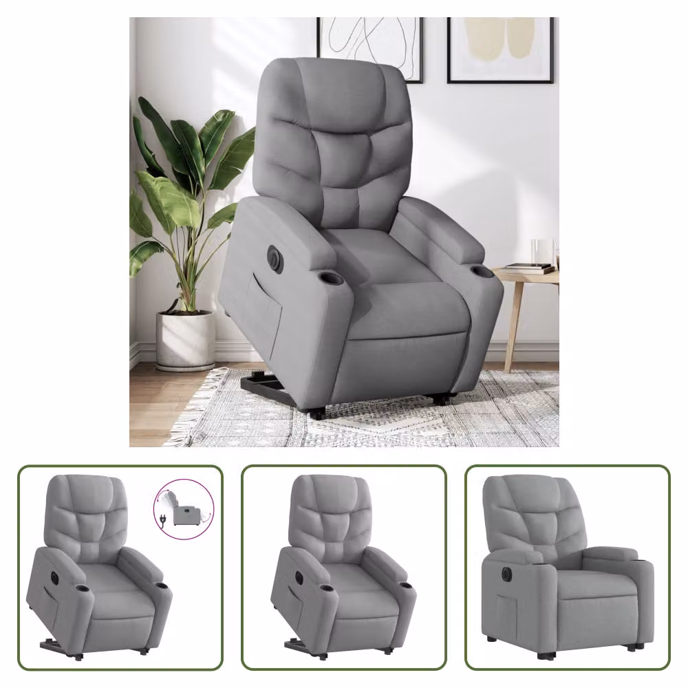 The Living Store Poltrona relax con supporto elettrico in tessuto grigio chiaro