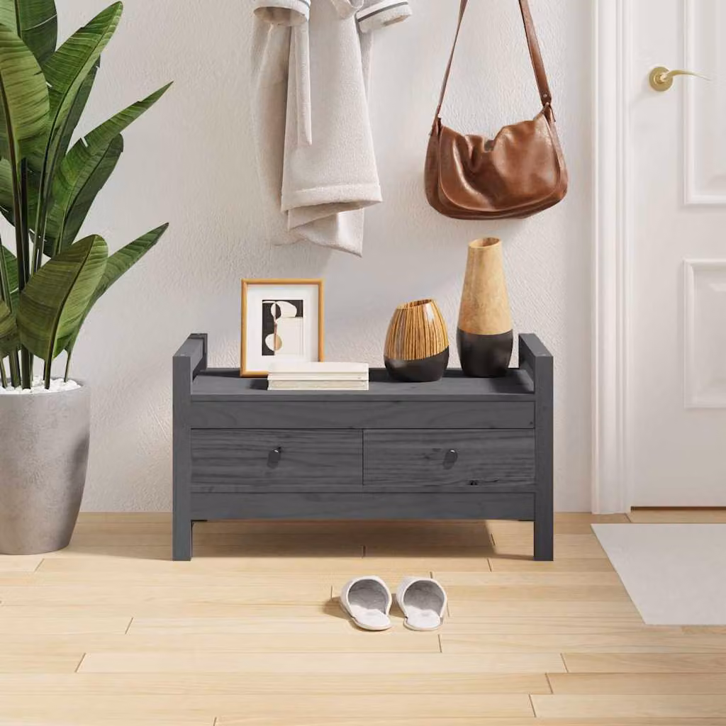 vidaXL Panca da Ingresso con Scarpiera in Legno di Pino Rustico, Grigio, L 80 x P 40 x H 43 cm