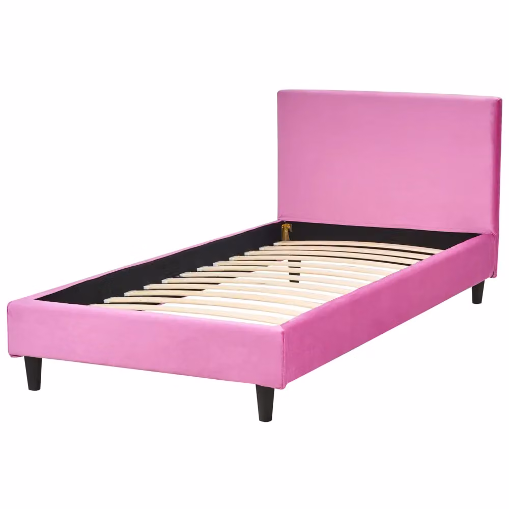 Letto singolo Beliani in velluto rosa con rete a doghe in legno, stile moderno per camera da letto o bambini, L/P/H: 90 x 200 cm – 2