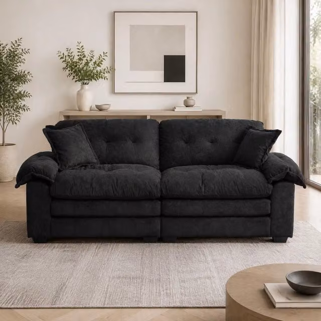Divano 2 posti a seduta profonda 214 cm in ciniglia nero HOMVRA