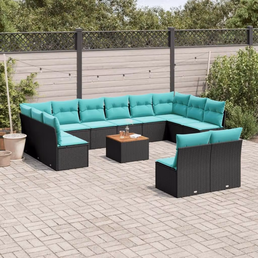 Maison Exclusive - Set da giardino 13 pezzi con cuscini in polyrattan nero