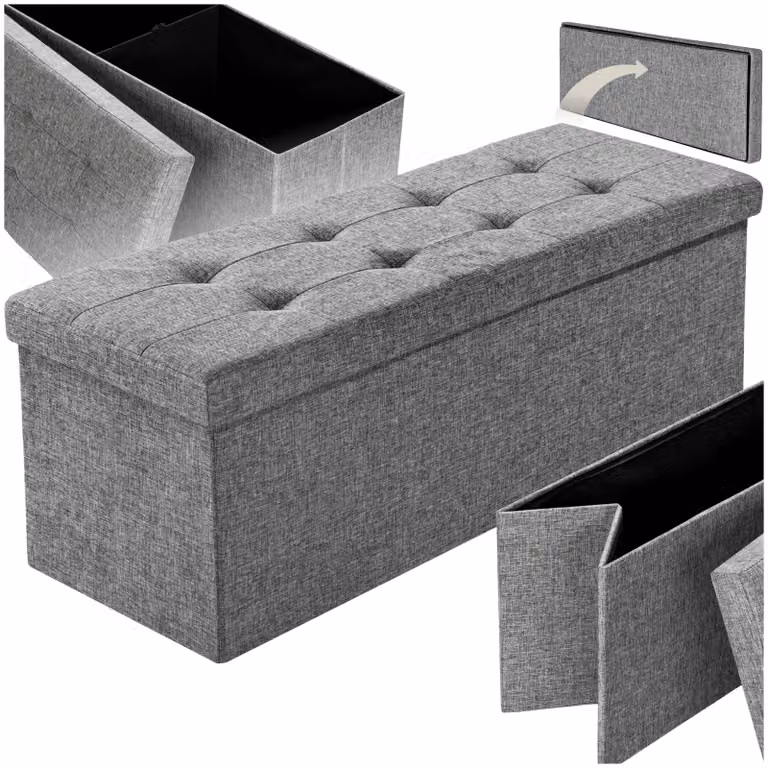 Cassapanca pouf pieghevole con contenitore TecTake GmbH in poliestere grigio, L/P/H: 110 x 38 x 38 cm
