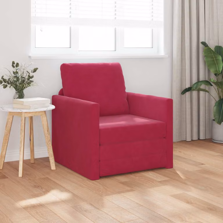 Divano letto vidaXL in velluto rosso vino L: 74 cm, P: 77 cm, H: 81 cm