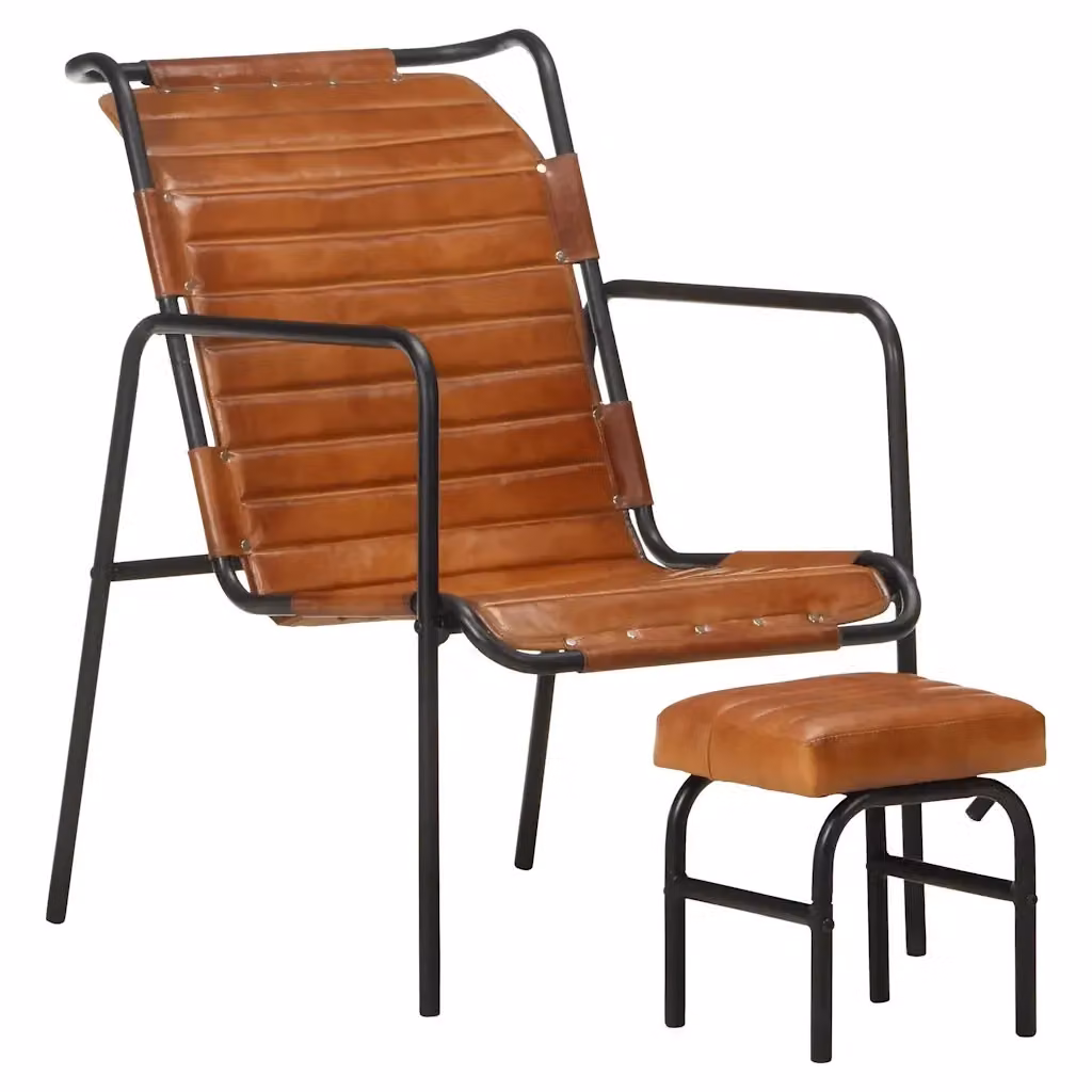 Poltrona Relax con Poggiapiedi vidaXL in Vera Pelle Marrone e Nero con Struttura in Metallo e Stile Vintage – 2