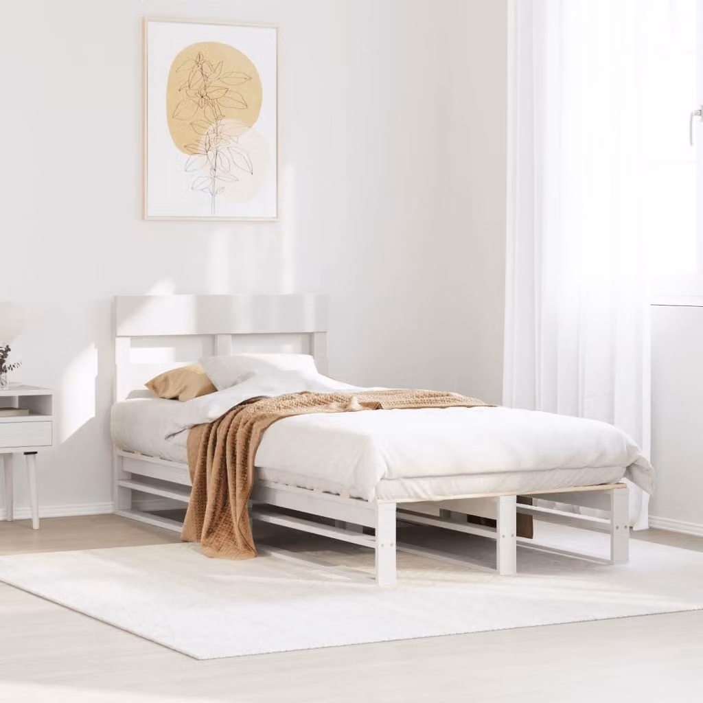 Letto singolo vidaXL in legno massello di pino bianco con doghe rigide L: 190 cm, P: 75 cm