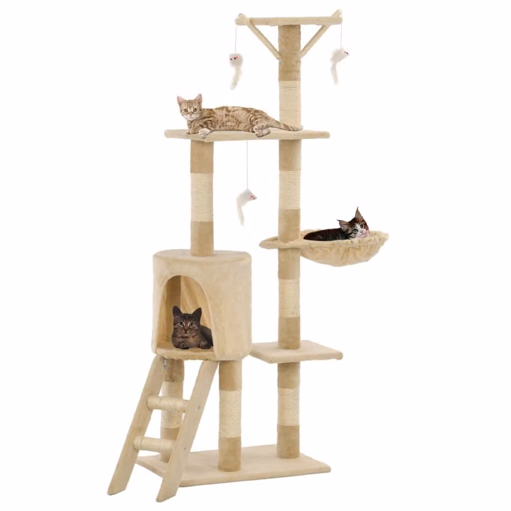 The Living Store Posto per gatti con colonne in sisal 138 cm Beige