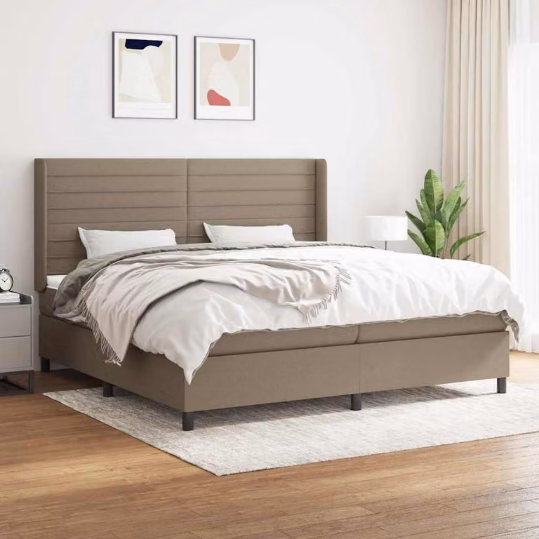 vidaXL Giroletto a Molle con Materasso Ibrido in Tessuto Beige e Bianco L/P/H: 200 x 200 x 128 cm