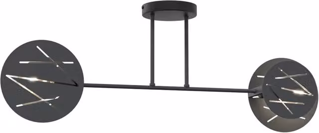 Plafoniera a 2 Luci Luceart-Classic in Acciaio Nero con Bracci e Diffusori a Cerchio Moderni