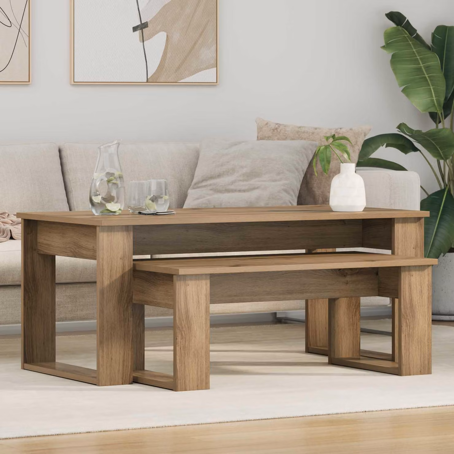 Maison Exclusive - Set di 2 tavolini da caffè in legno di quercia "Artisan", dimensioni 100 x 50 x 42 cm
